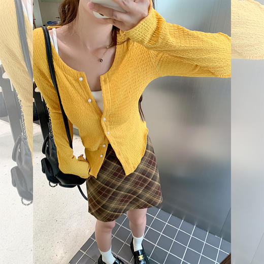 <曾小咸推荐>皱褶肌理感甜辣妹黄色开衫 商品图2