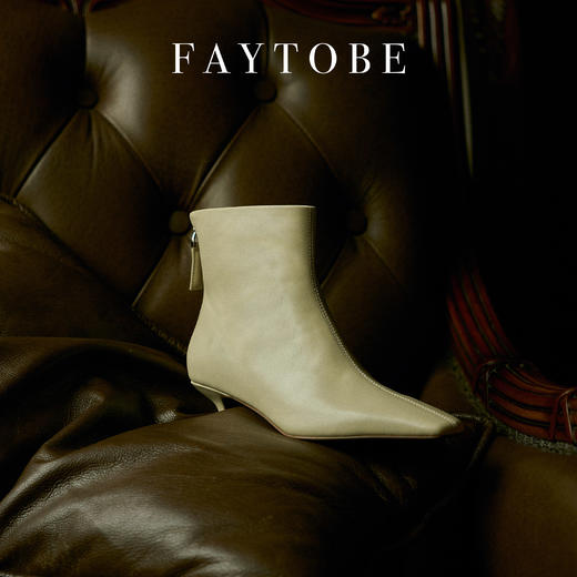 faytobe尖方头短靴25春时尚胎牛皮百搭经典小低跟设计感女瘦瘦靴 商品图9