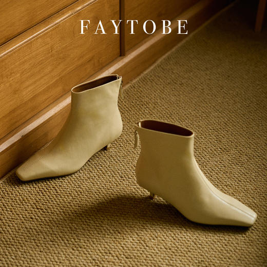 faytobe尖方头短靴25春时尚胎牛皮百搭经典小低跟设计感女瘦瘦靴 商品图10