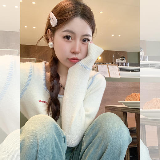 <曾小咸推荐>韩系2色修身短款撞色毛衣 商品图1