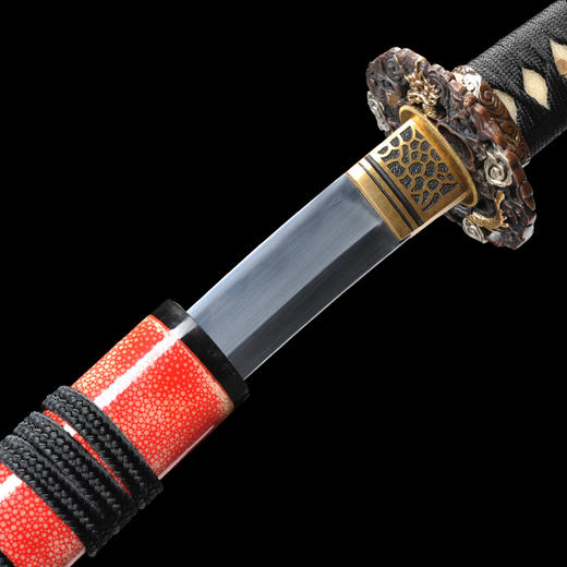 黑漆红鱼皮肋差 中刀  武士刀 日本刀 东洋刀 龙泉沈广隆剑铺宝剑 传统刀 sgl-5036-1未开刃 商品图4