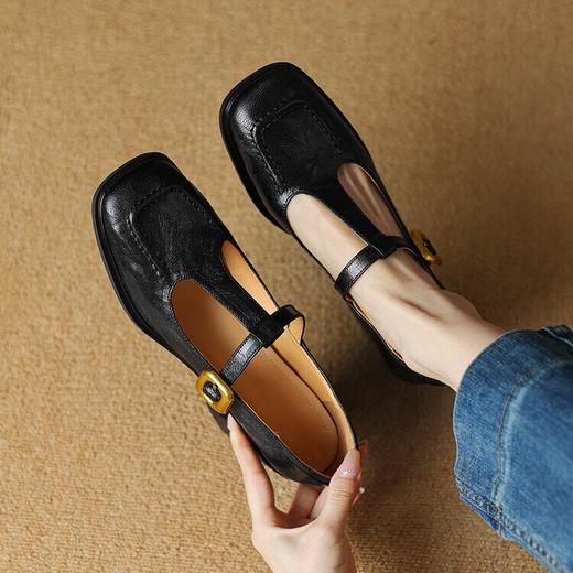 【预售5天】2024法式复古方头丁字扣带玛丽珍鞋女粗跟文艺气质晚晚风舒适单鞋NGMZR&7901 商品图4