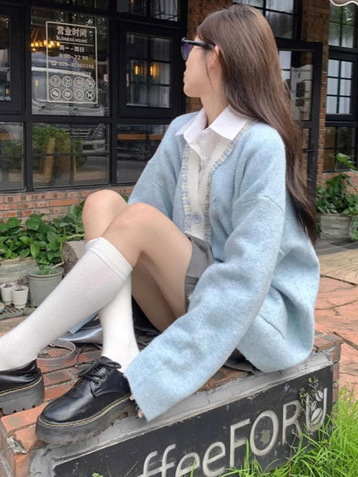 【超甜！学院风长袖针织衫】小众出门不撞衫系列，秋冬港式百搭显瘦上衣，学院风甜美毛衣外套，大码女装服饰L 商品图3