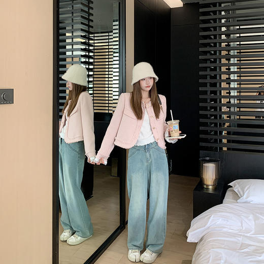 <曾小咸推荐>韩系百搭时尚粉色短款小香风外套 商品图3