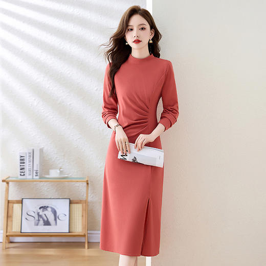 2024秋季新款韩版修身圆领长袖包臀显瘦纯色修身时尚连衣裙HR-MJSW1855 商品图0