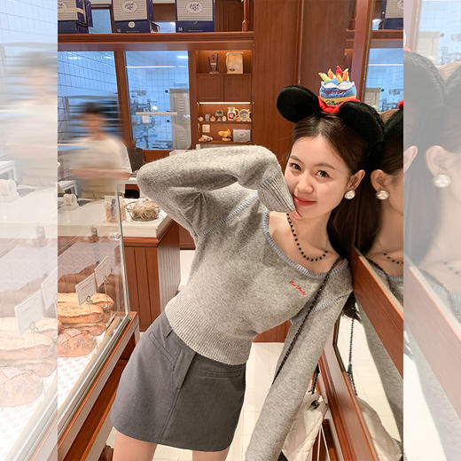 <曾小咸推荐>韩系2色修身短款撞色毛衣 商品图2