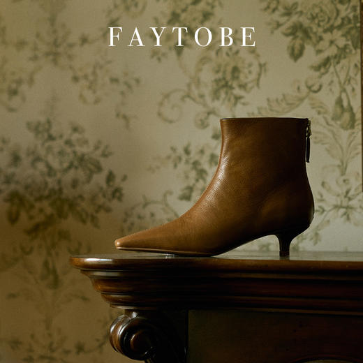 faytobe尖方头短靴25春时尚胎牛皮百搭经典小低跟设计感女瘦瘦靴 商品图3