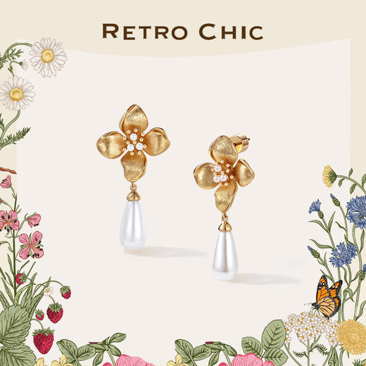 【佟丽娅同款】Garden of Eden 伊甸园系列 | 金丝四瓣花贝珠耳环 商品图0