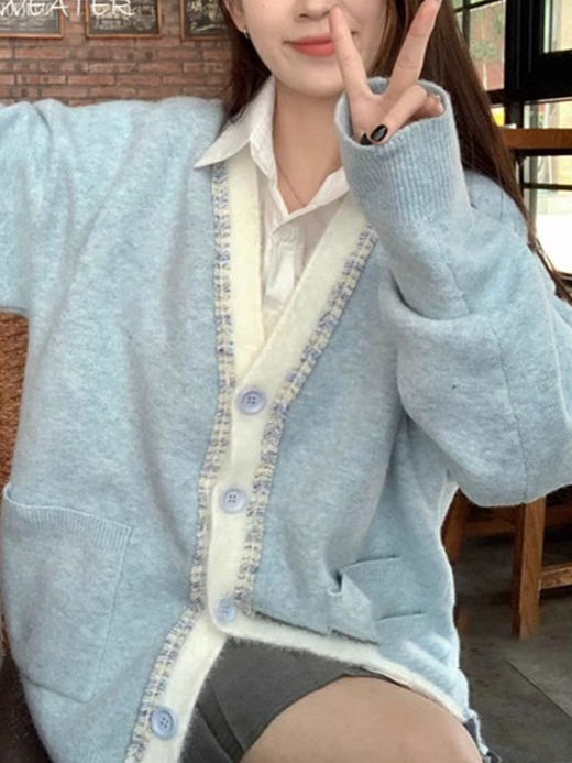 【超甜！学院风长袖针织衫】小众出门不撞衫系列，秋冬港式百搭显瘦上衣，学院风甜美毛衣外套，大码女装服饰L 商品图1