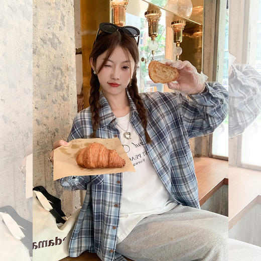 <曾小咸推荐>韩系格子防晒衬衫女春季外套 商品图0