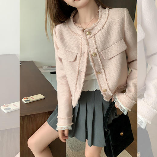 <曾小咸推荐>韩系百搭时尚粉色短款小香风外套 商品图2