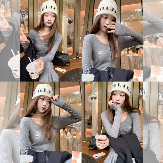 【169元任选2件】韩系氛围感穿搭灰色修身连衣裙 商品图1