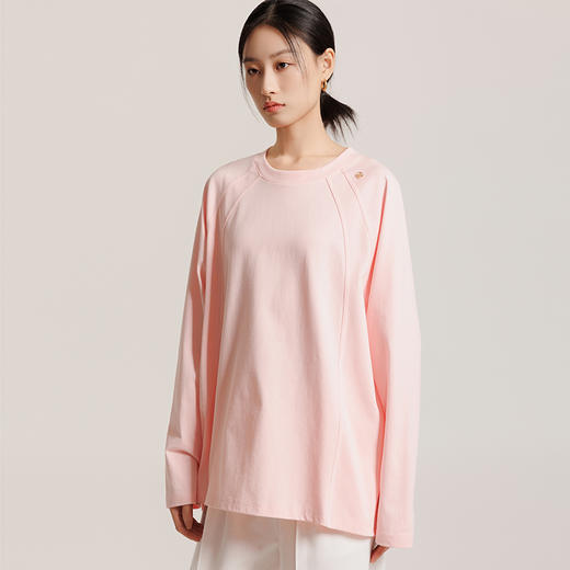 插肩袖纯色基础款休闲圆领长T打底衫 880018 商品图1