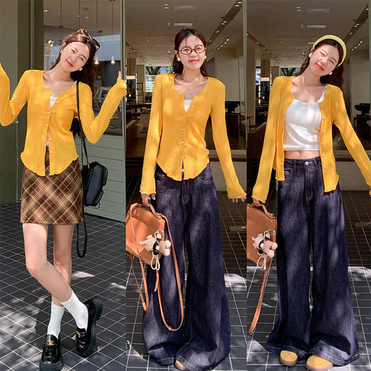 <曾小咸推荐>皱褶肌理感甜辣妹黄色开衫 商品图4