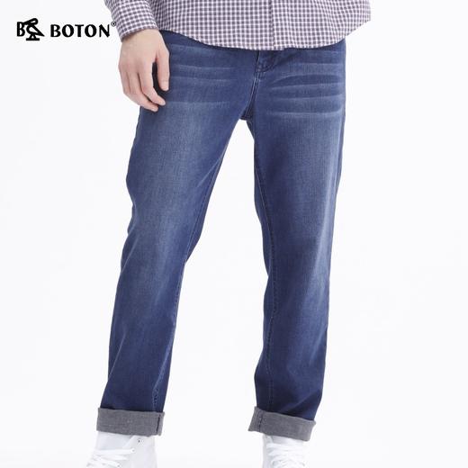 波顿秋冬季宽松中牛仔裤长裤宽松直筒火山岩保暖加厚裤子ME219519 商品图3