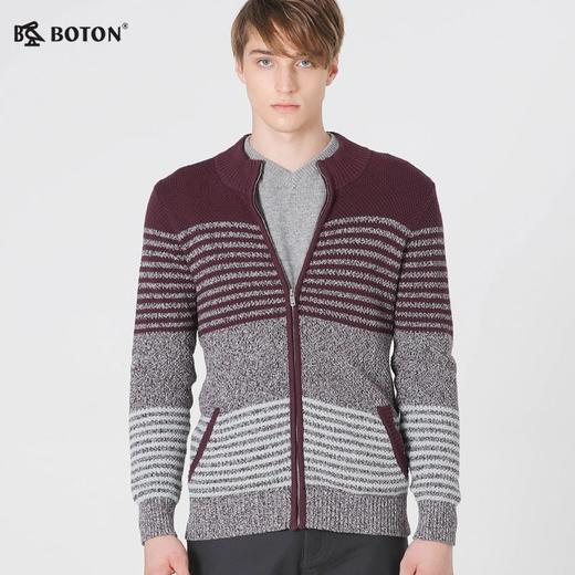 波顿秋冬拉链开衫毛衣条纹休闲英伦加厚男士MU715318 商品图3