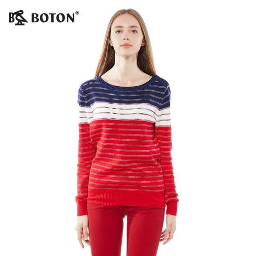 【尾货清仓不退换】波顿秋冬季女士圆领套头毛衫全棉针织毛衣亲肤休闲宽松内搭打底衫LU079517 商品图1