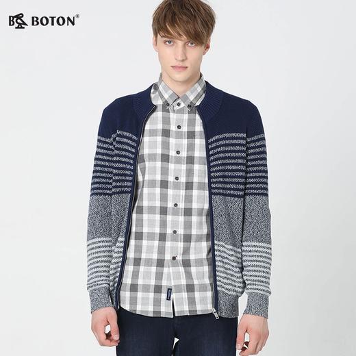 波顿秋冬拉链开衫毛衣条纹休闲英伦加厚男士MU715318 商品图1