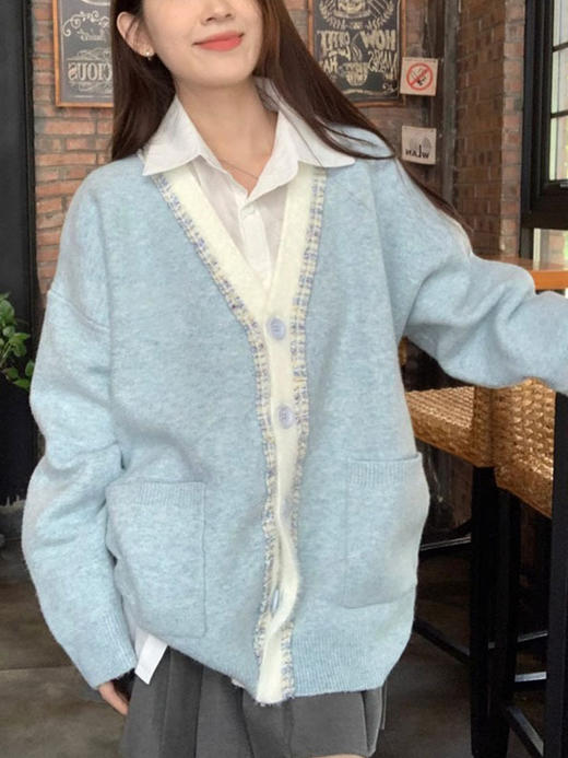 【超甜！学院风长袖针织衫】小众出门不撞衫系列，秋冬港式百搭显瘦上衣，学院风甜美毛衣外套，大码女装服饰L 商品图2