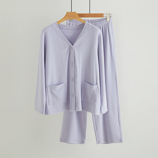 优选丨女牙签条系扣V领宽松休闲睡衣家居服套装 A09701 商品图4