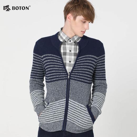 波顿秋冬拉链开衫毛衣条纹休闲英伦加厚男士MU715318 商品图4