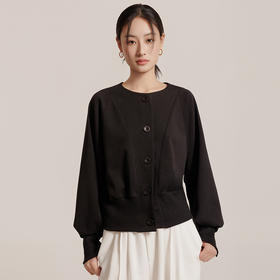 法式收腰短款时髦显瘦优雅休闲纯色圆领卫衣外套 880024