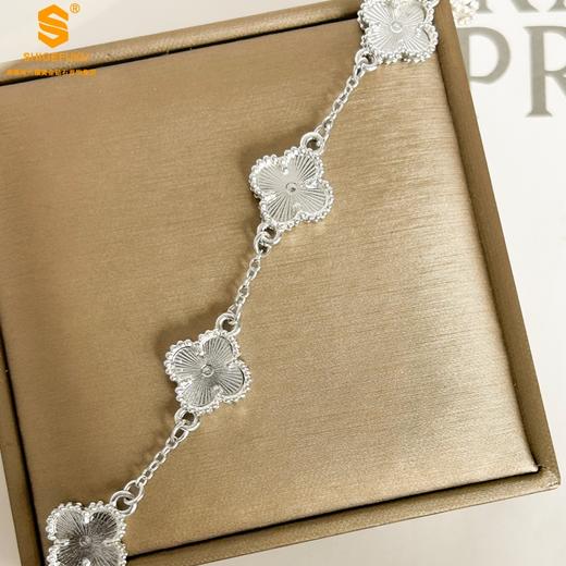 K银微雕五颗四叶草手链（高定礼盒） 商品图0