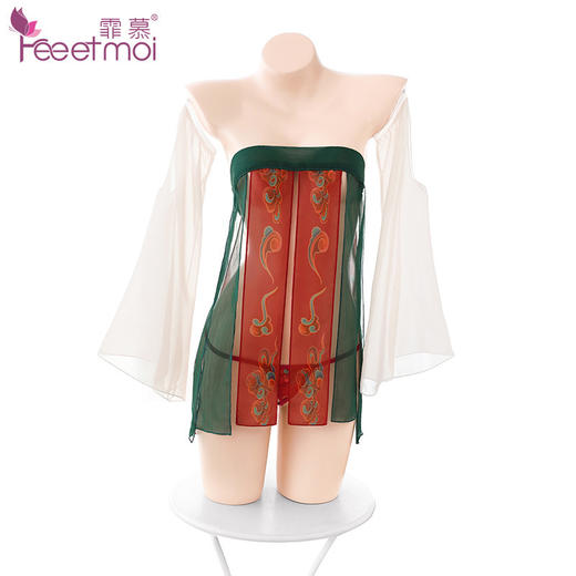 霏慕古典唐风印花分片抹胸裙情趣内衣性感露臀古风大码6885 商品图4