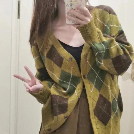 秋冬新款【毛衣女菱格针织开衫】韩系小众设计感慵懒上衣外套外穿 商品图1