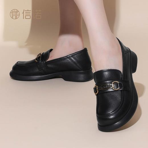 信诺真皮舒适女鞋2024新款秋季牛皮金属扣圆头小皮鞋中年妈妈单鞋X24Q118-36 商品图3