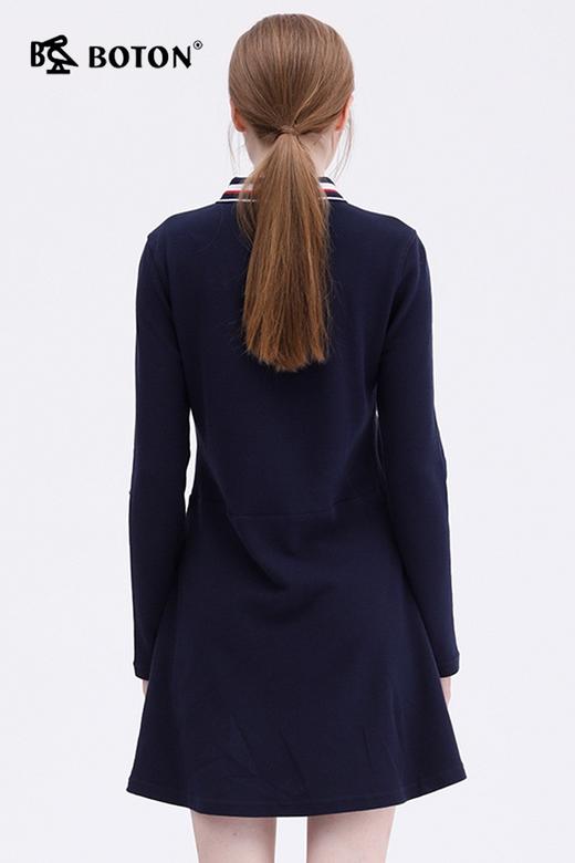 波顿长袖领针织连衣裙女春秋气质字中长款衬衫黑裙LD211319 商品图1