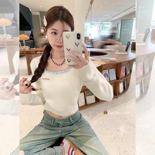 <曾小咸推荐>韩系2色修身短款撞色毛衣 商品图0