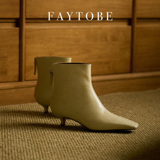 faytobe尖方头短靴25春时尚胎牛皮百搭经典小低跟设计感女瘦瘦靴 商品图7