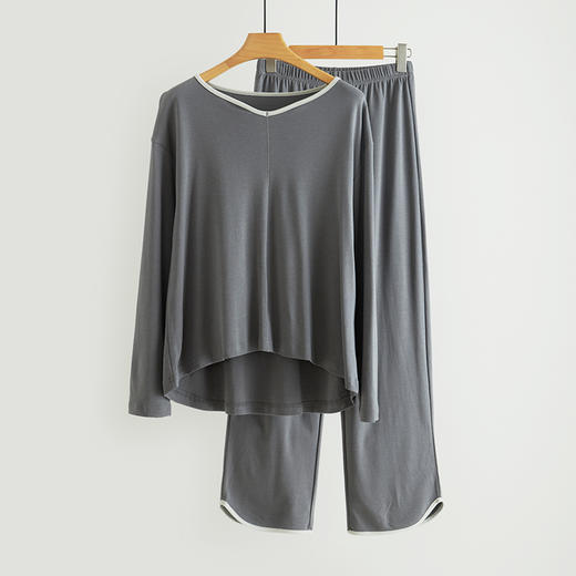 女舒感棉领口撞色宽松舒适长袖套服睡衣家居服 50709 商品图5