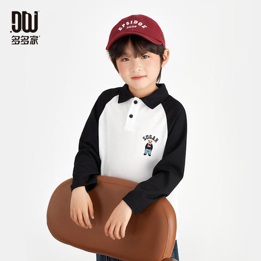 【件件底价，童装双倍积分】多多家 男童POLO衫2024新款儿童春秋季小熊刺绣T恤中大童秋装上衣9666 商品图1