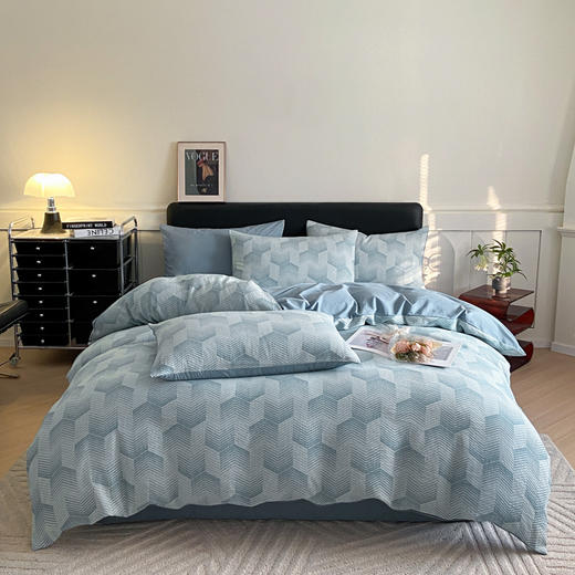 顶柔全棉三层纱空气层提花水洗棉撞色四件套-TJ1399 商品图4