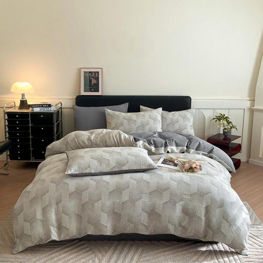 顶柔全棉三层纱空气层提花水洗棉撞色四件套-TJ1399 商品图0