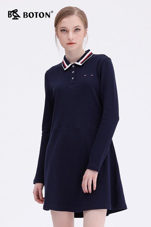 波顿长袖领针织连衣裙女春秋气质字中长款衬衫黑裙LD211319 商品图2