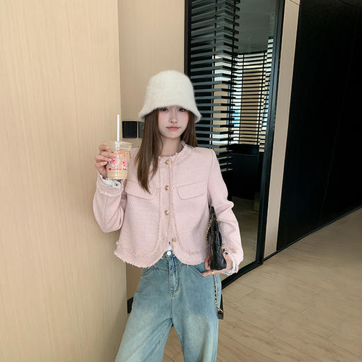 <曾小咸推荐>韩系百搭时尚粉色短款小香风外套 商品图4