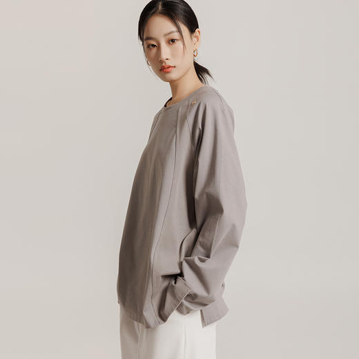 插肩袖纯色基础款休闲圆领长T打底衫 880018 商品图0