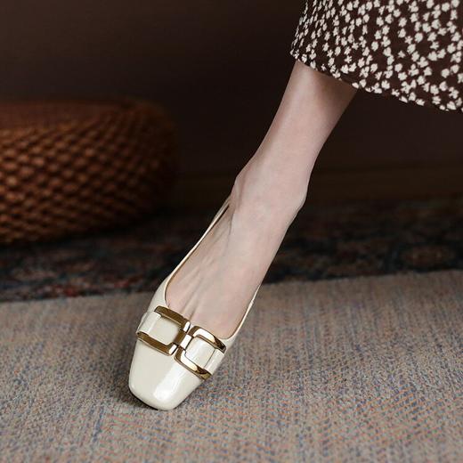 【预售5天】里外全皮女鞋马衔扣方头浅口单鞋牛漆皮韩版时尚复古平底鞋小皮鞋XKDY（QS）&1077 商品图3