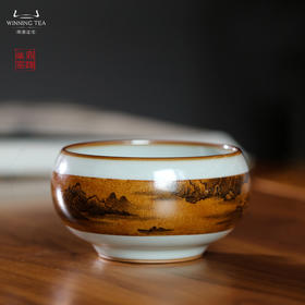 问鼎汝瓷鼎峰柴窑天青禅定杯（古韵山水）