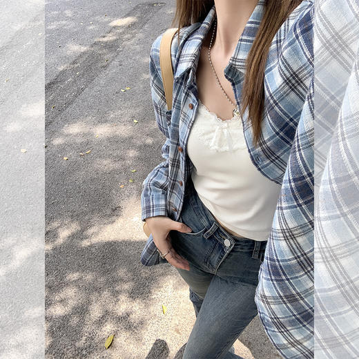 <曾小咸推荐>韩系格子防晒衬衫女春季外套 商品图2