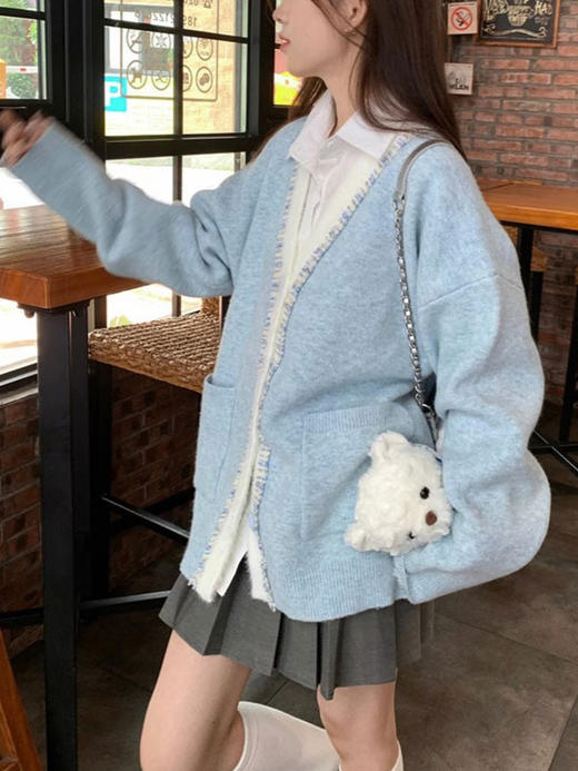 【超甜！学院风长袖针织衫】小众出门不撞衫系列，秋冬港式百搭显瘦上衣，学院风甜美毛衣外套，大码女装服饰L 商品图4