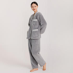 女款拼接撞色罗纹冬季可外穿小香风家居服套装 774106