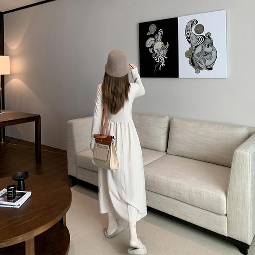 <曾小咸推荐>设计感杏色假两件连衣裙 商品图4