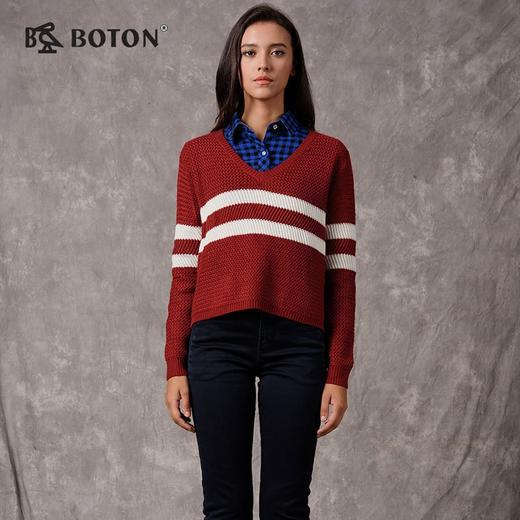 【第2件半价！尾货清仓不退换】波顿冬季女士毛衣休闲宽松慵懒风拼色套头简约百搭显瘦长袖上衣LU075516 商品图2