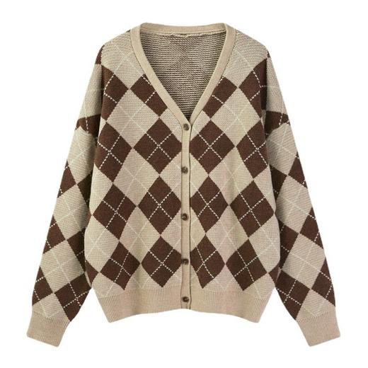 秋冬新款【毛衣女菱格针织开衫】韩系小众设计感慵懒上衣外套外穿 商品图4