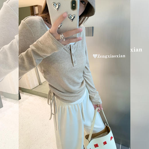 <曾小咸推荐>2色假两件侧边抽绳T恤打底衫 日常119.99 立减50 秒杀69.99！！ 商品图3