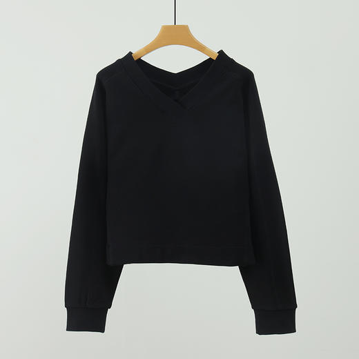 时髦V领插肩袖版宽松纯色休闲高级感慵懒卫衣 880013 商品图5